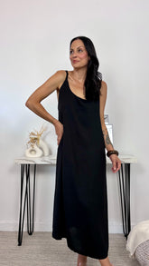 Vestido Espalda Abalorio Negro